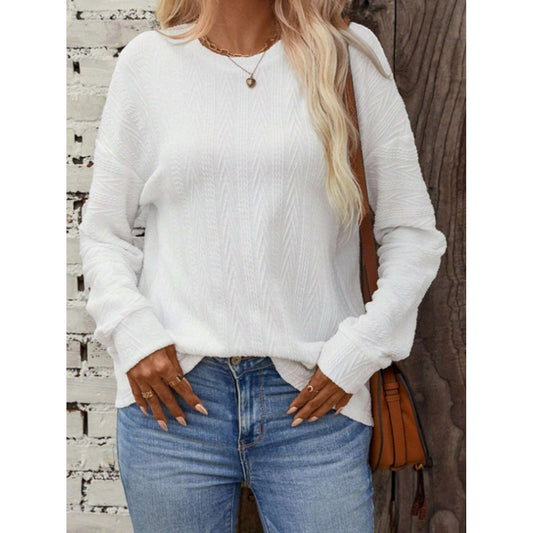 Textured Round Neck Long Sleeve T-Shirt