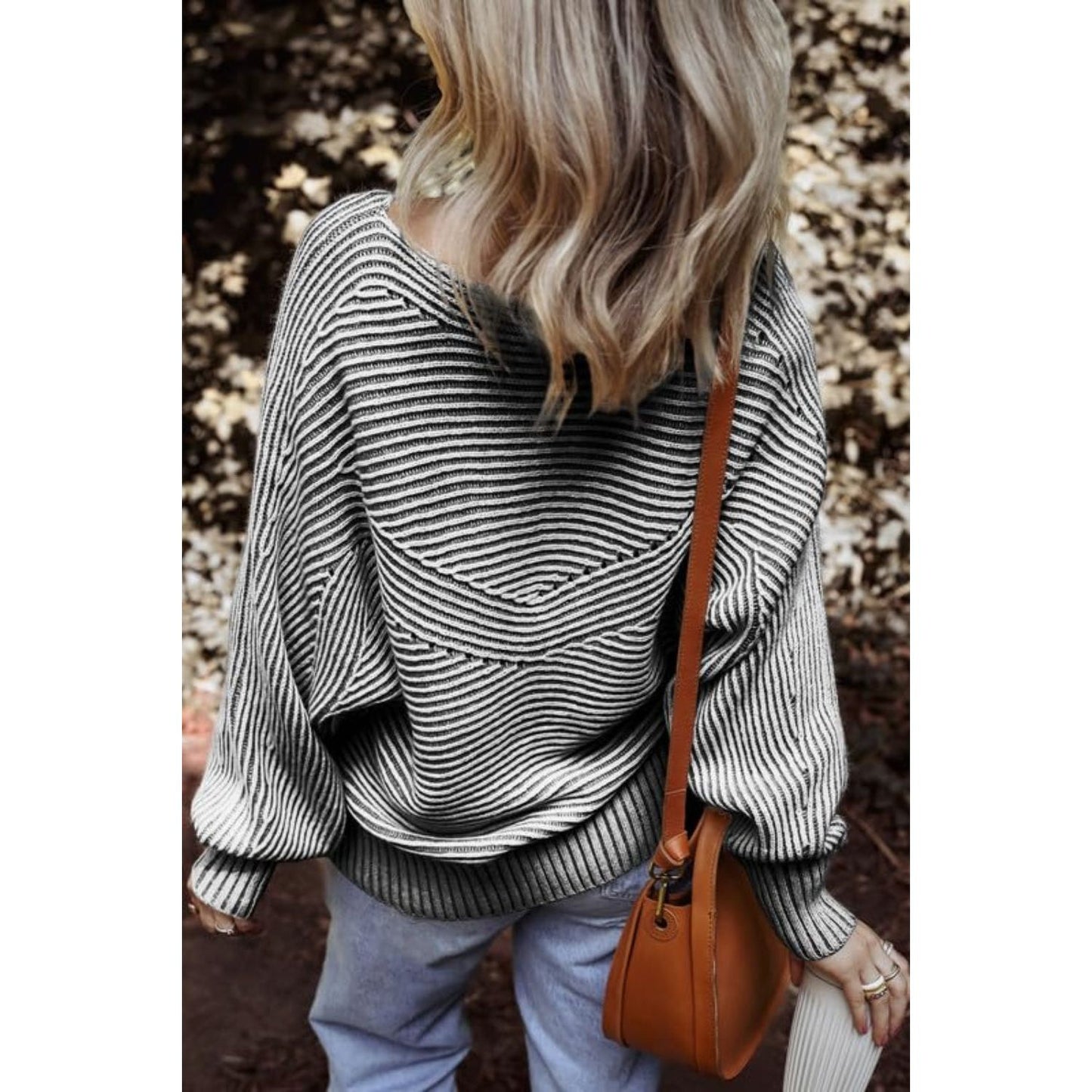 Textured Striped Round Neck Long Sleeve Top