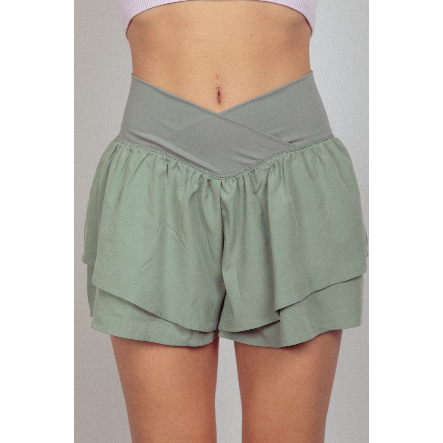 VERY J V-Shaped High Waist Layered Active Shorts