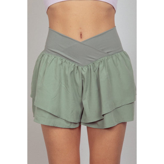 VERY J V-Shaped High Waist Layered Active Shorts