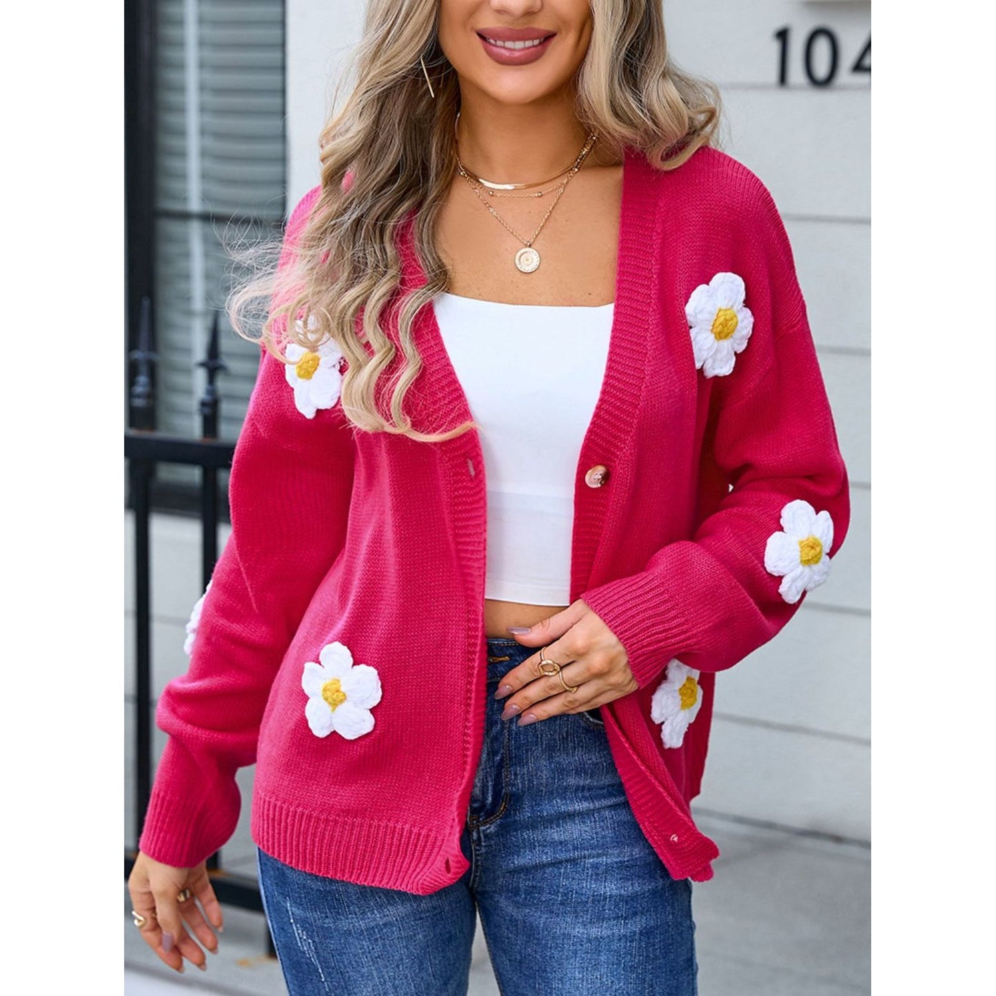 Angel Wings Crochet Flower Button Up Cardigan