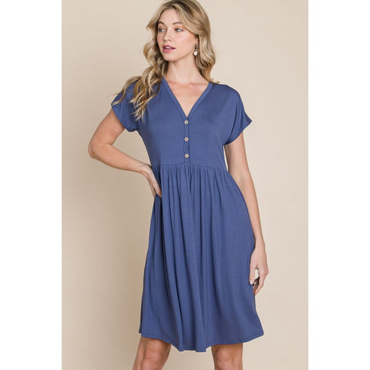 BOMBOM V-Neck Short Sleeve Dress