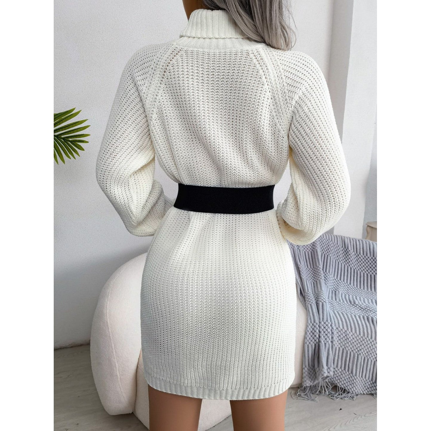 Decorative Button Turtleneck Sweater Dress