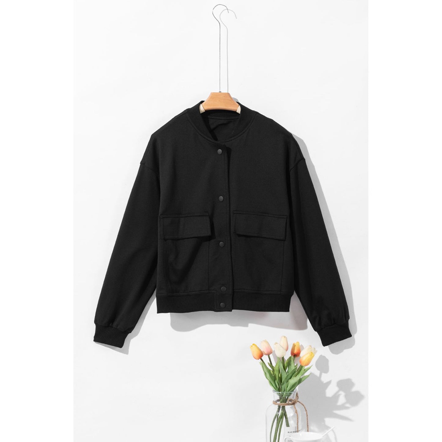 Pocketed Snap Down Long Sleeve Jacket