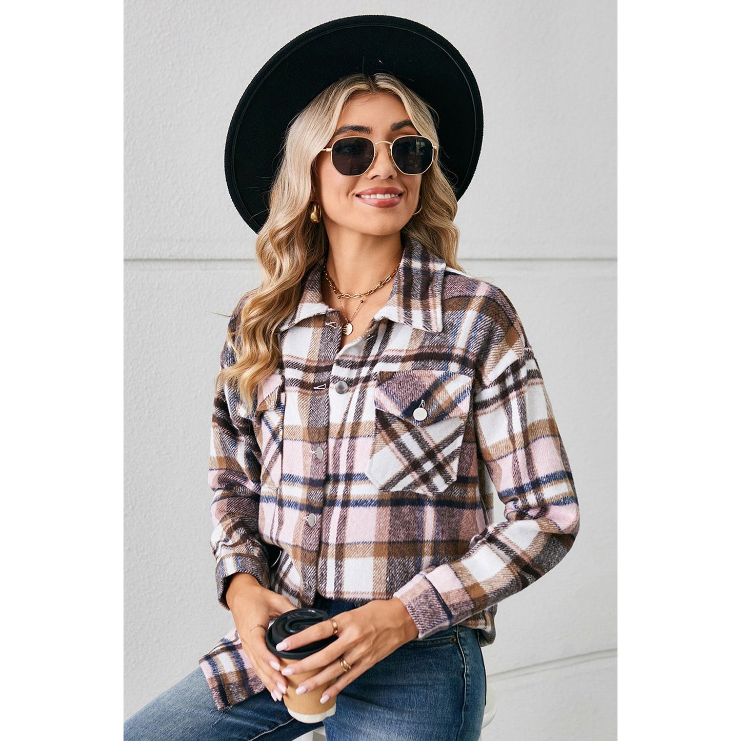 Button Down Collared Plaid Shacket