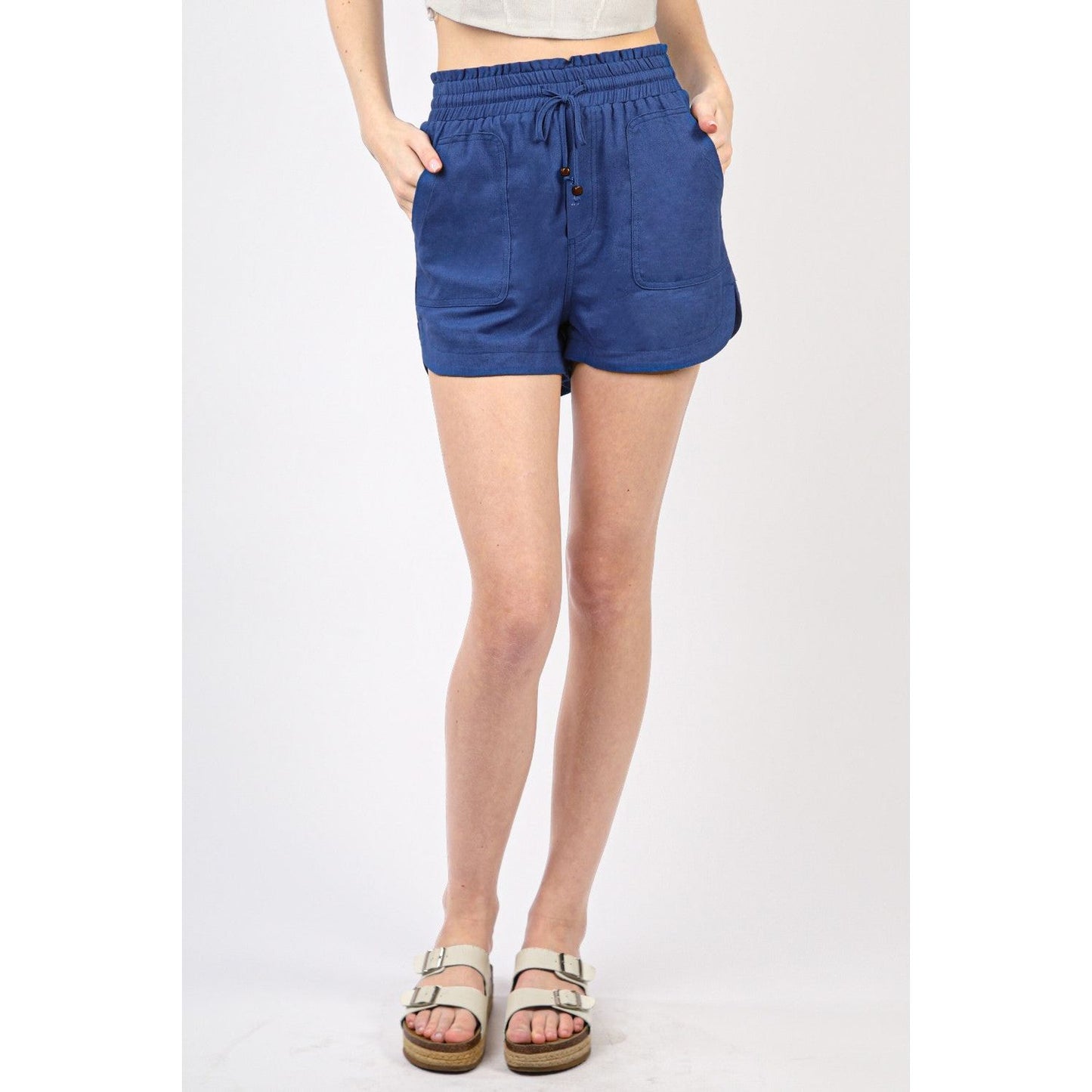 VERY J Drawstring Elastic Waist Linen Shorts