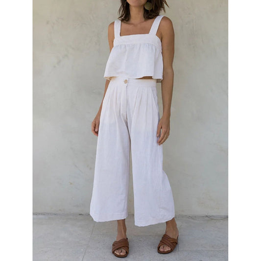 Square Neck Wide Strap Top and Pants Set