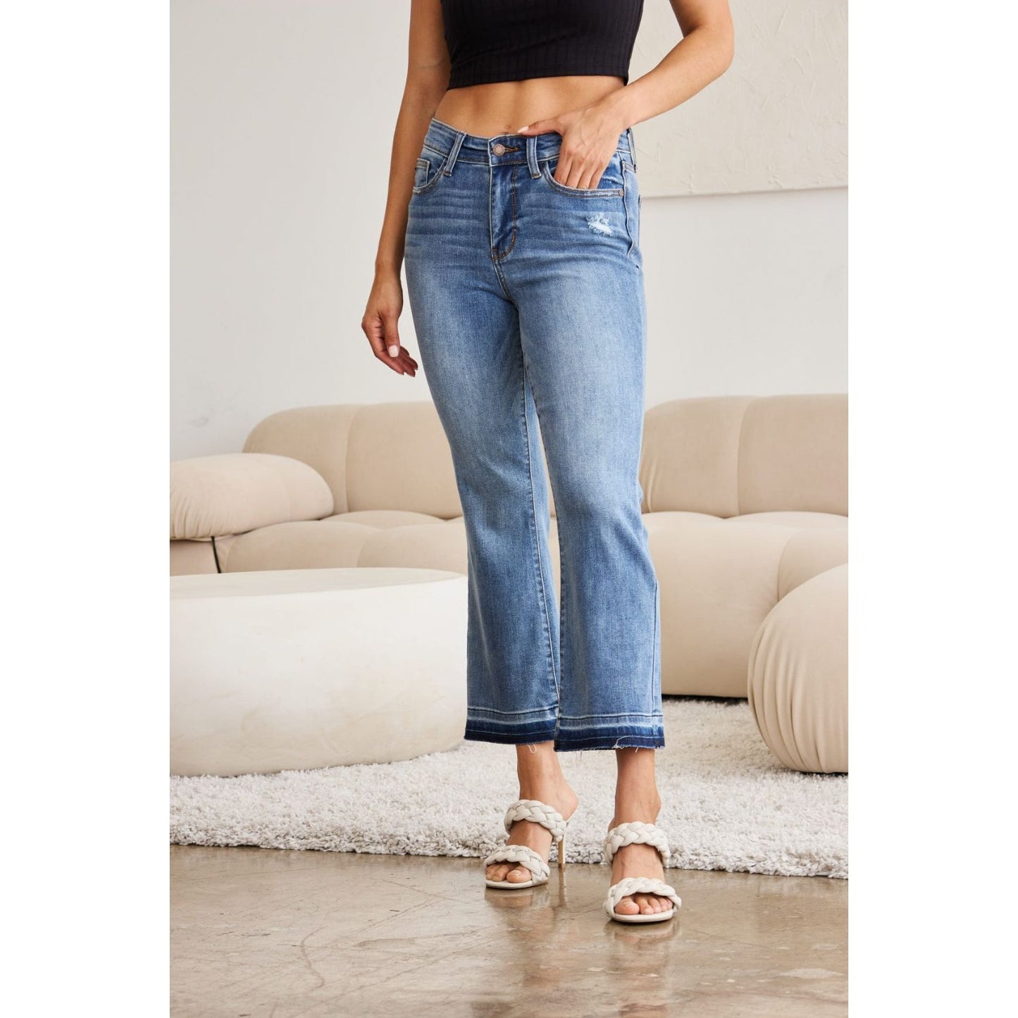 Judy Blue Full Size Release Hem Cropped Bootcut Jeans