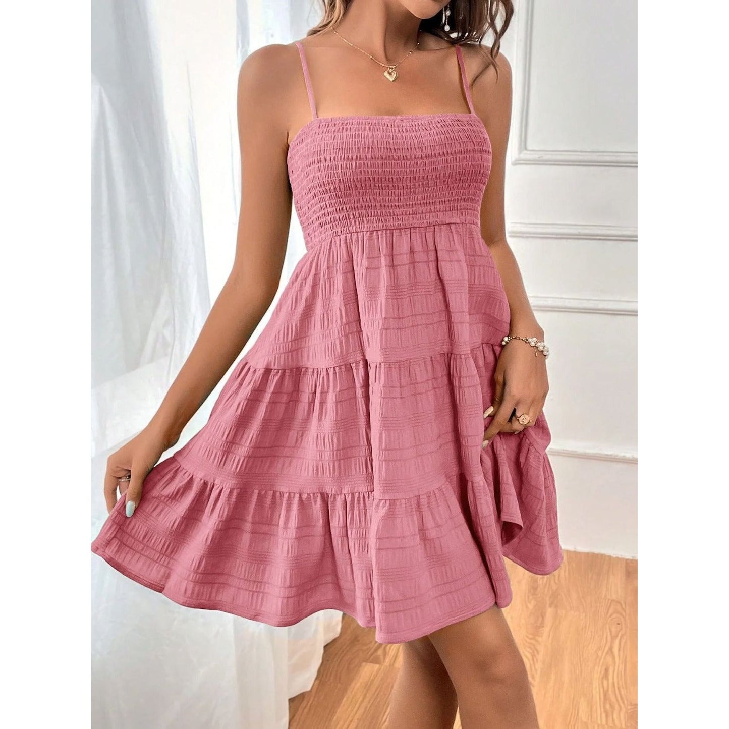 Tiered Smocked Square Neck Cami Dress