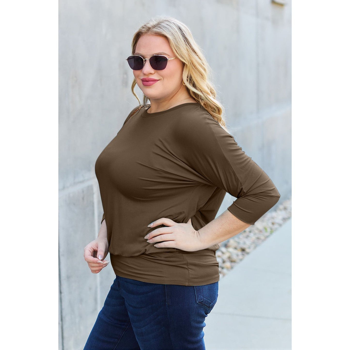 Basic Bae Full Size Round Neck Batwing Sleeve Top