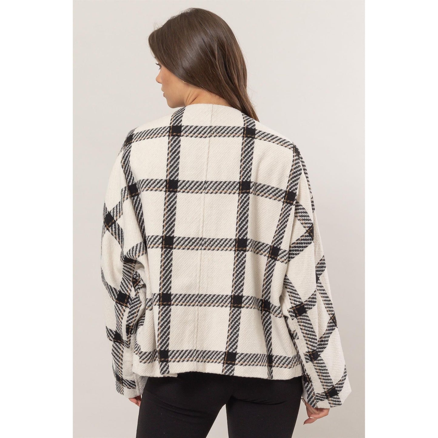 HYFVE Plaid Long Sleeve Jacket with Side Slit Pockets