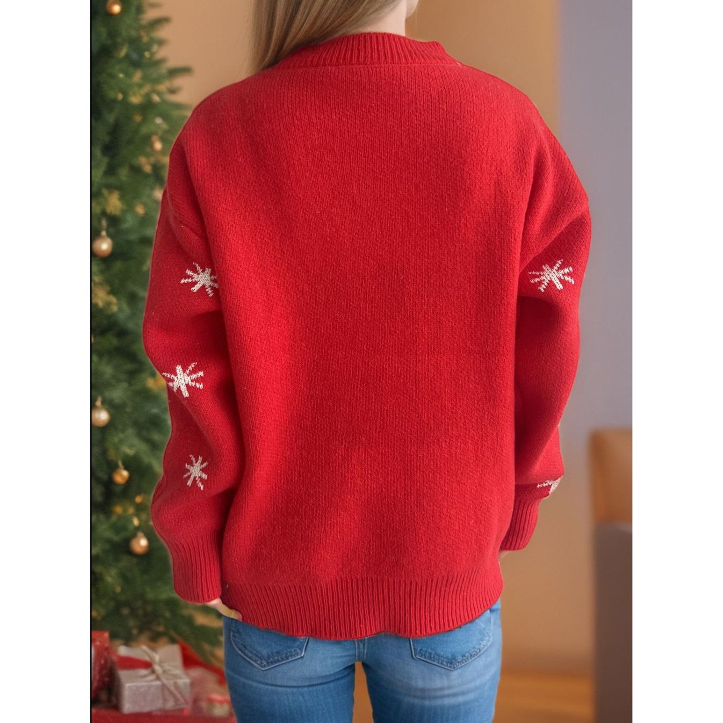 Reindeer Round Neck Dropped Shoulder Sweater