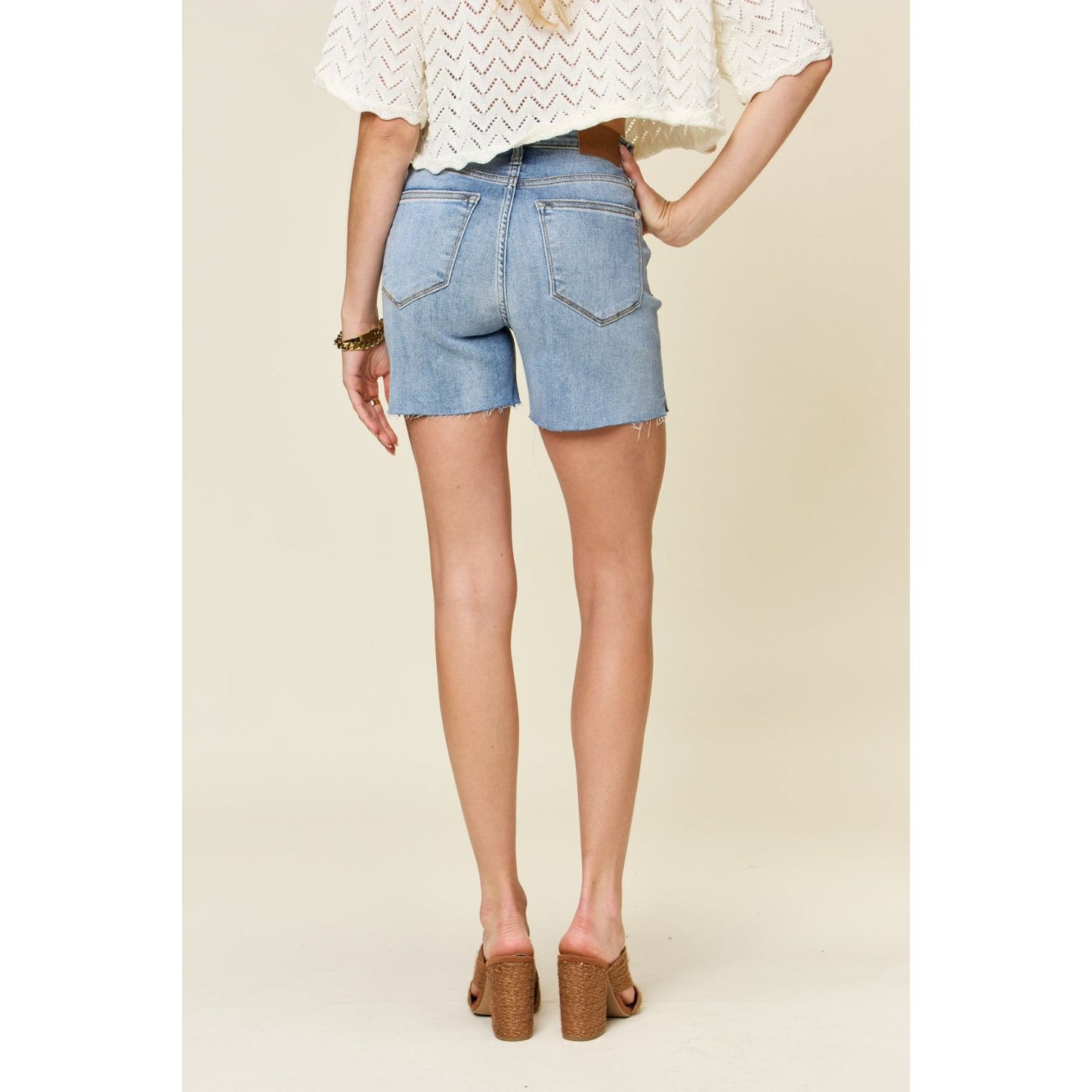 Judy Blue Full Size High Waist Raw Hem Denim Shorts