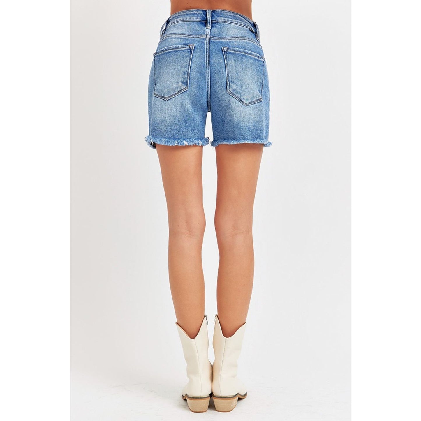 RISEN Front Slit Raw Hem Denim Shorts