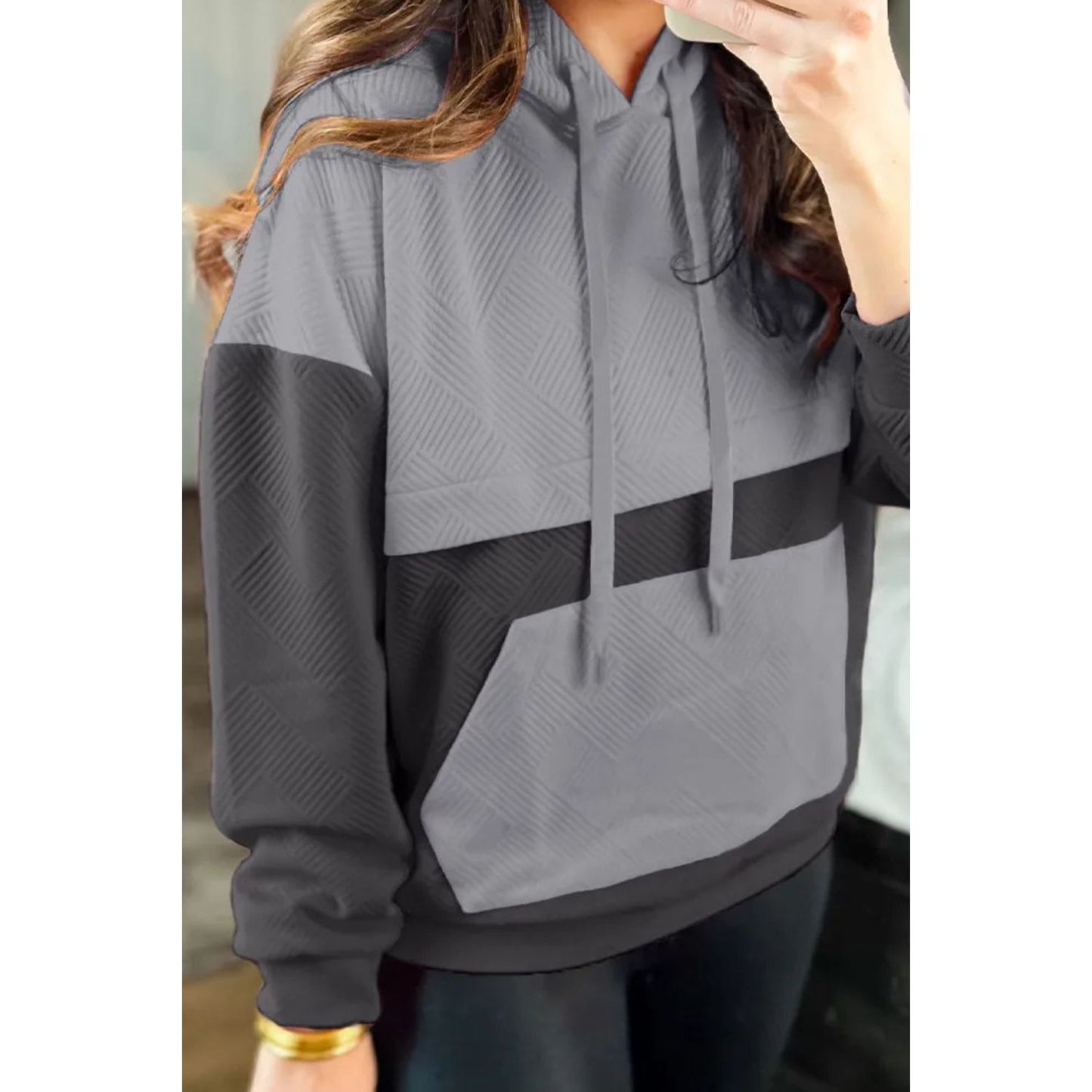 Drawstring Color Block Long Sleeve Hoodie