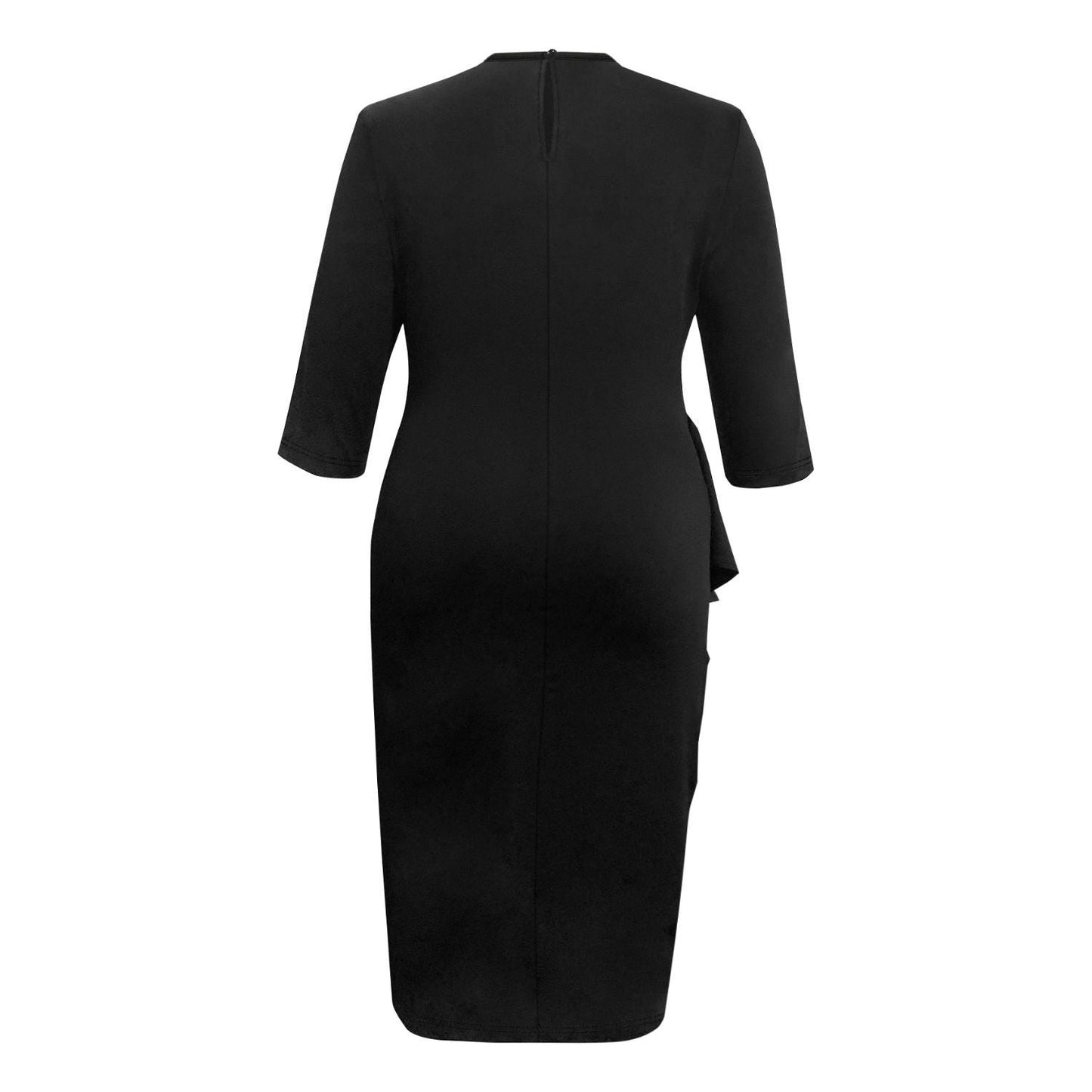 Plus Size Ruffle Trim Round Neck Long Sleeve Dress