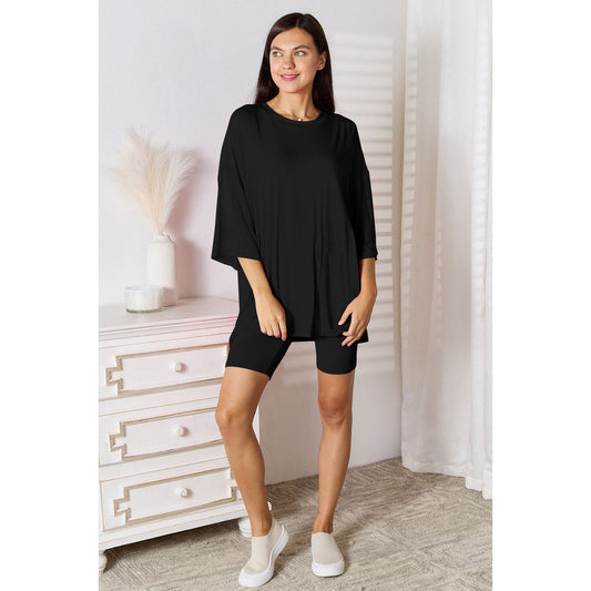 Basic Bae Bamboo Full Size Round Neck Drop Shoulder T-Shirt and Shorts Set