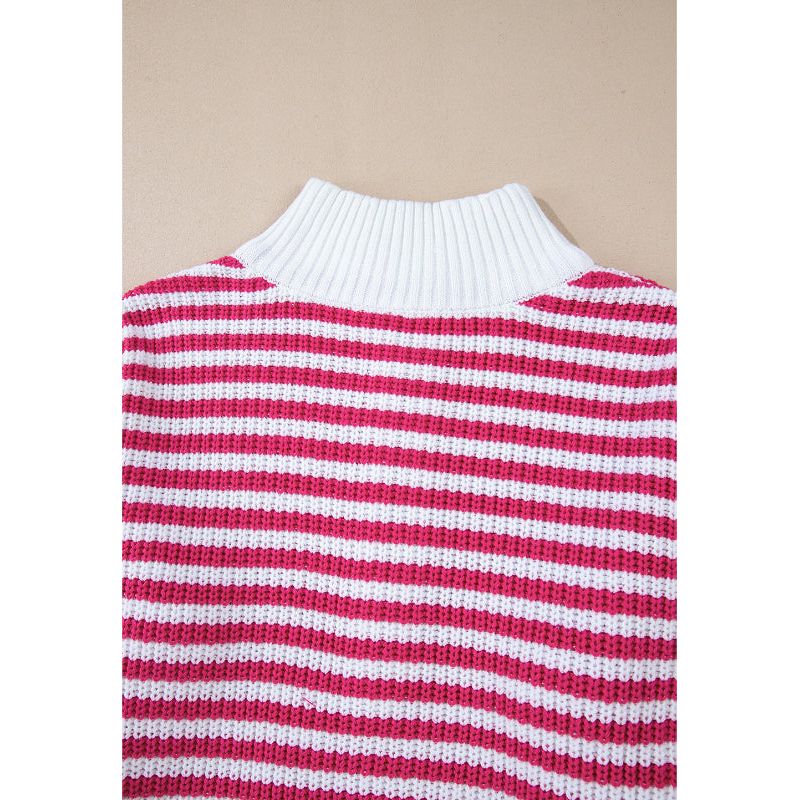 Striped Half Zip Mock Neck Long Sleeve Sweater