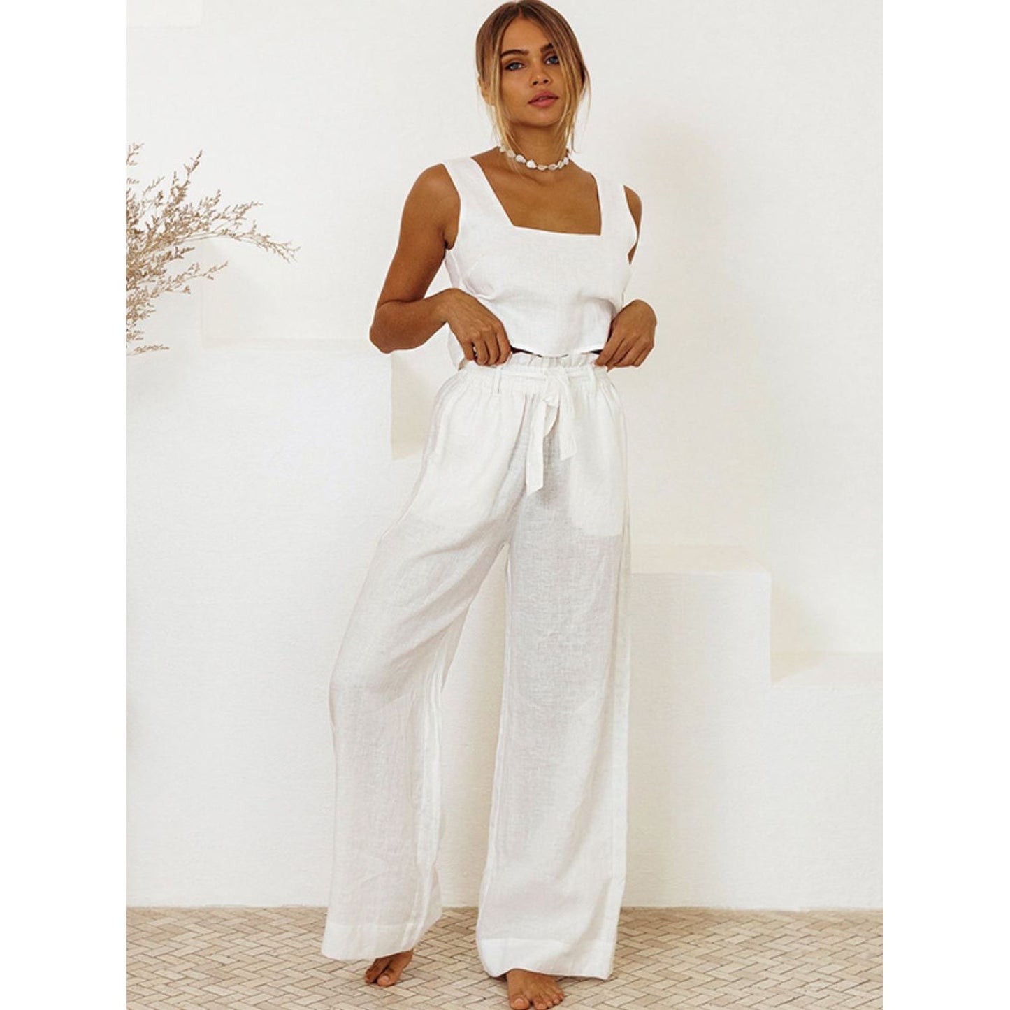 Square Neck Sleeveless Top and Pants Set