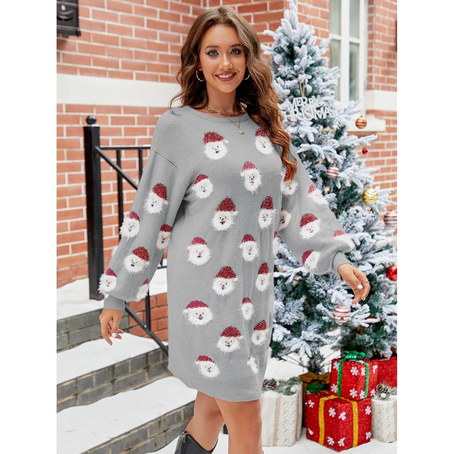 Round Neck Dropped Shoulder Sweater Dress