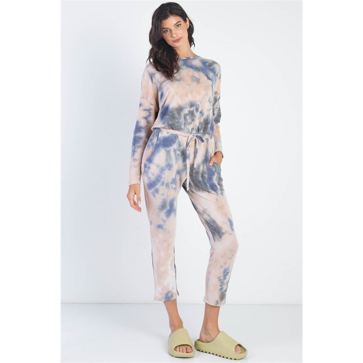 Cherish Apparel Tie-Dye Round Neck Long Sleeve Jumpsuit