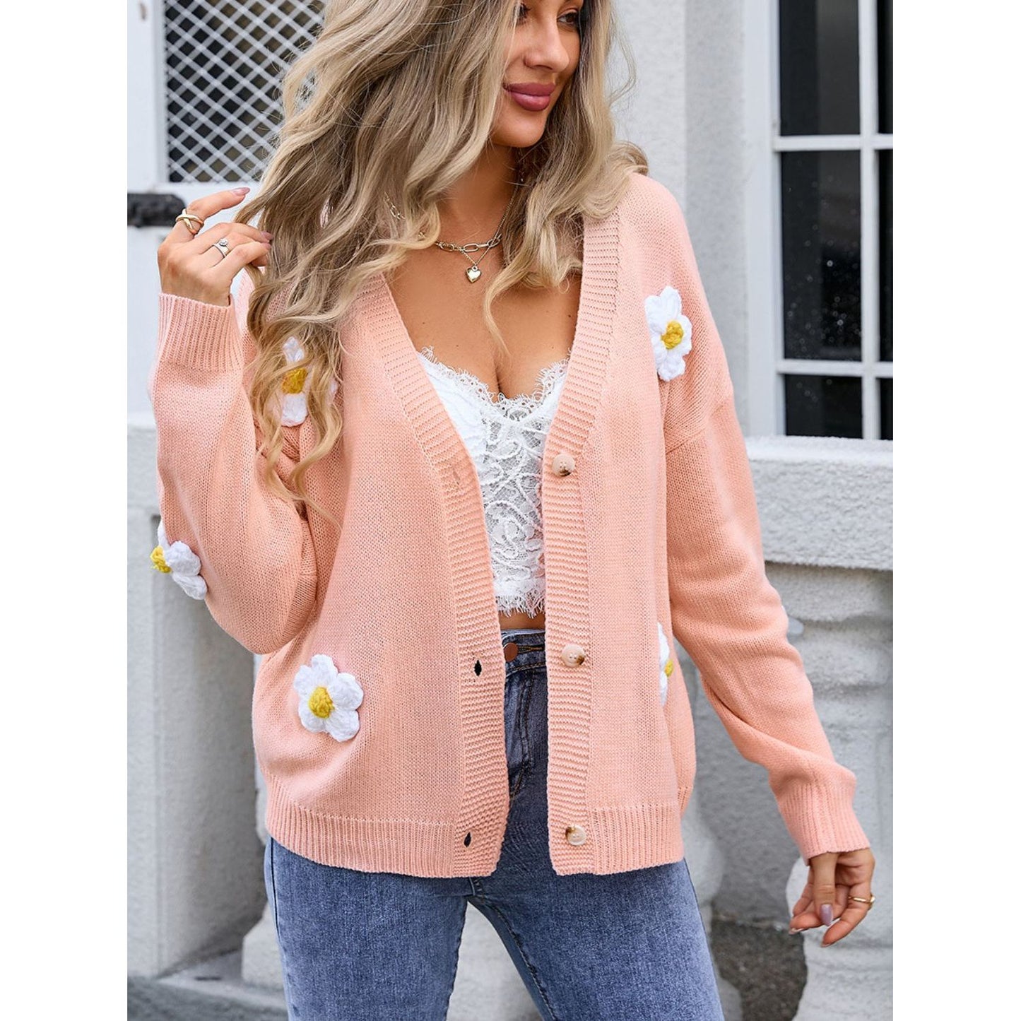 Angel Wings Crochet Flower Button Up Cardigan