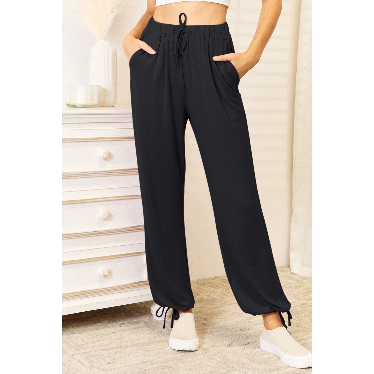 Basic Bae Full Size Soft Rayon Drawstring Waist Pants with Pockets