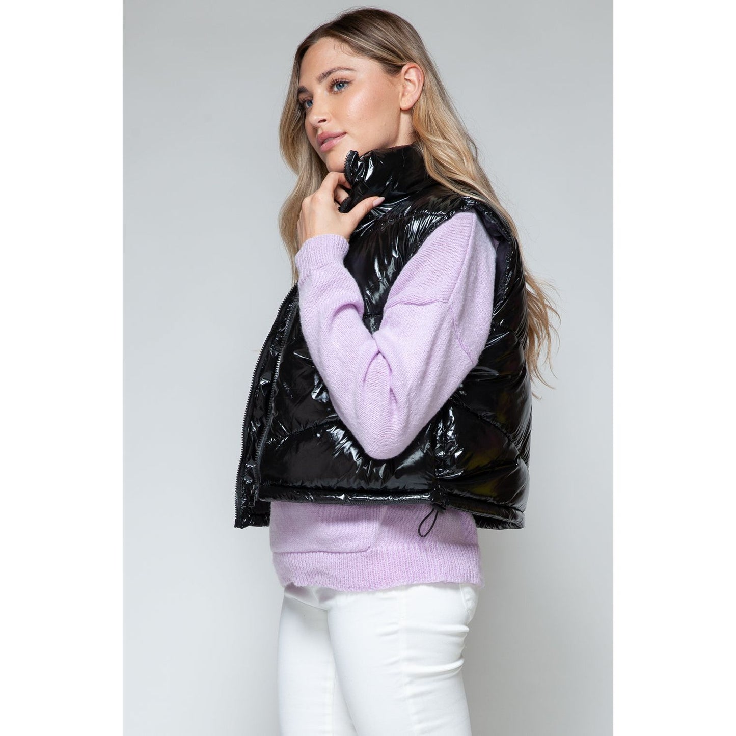 Snobbish Zip Up Turtleneck Shiny Quilted Vest