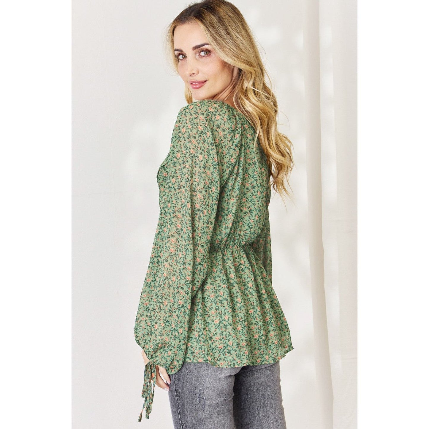 HEYSON Full Size Floral Surplice Peplum Blouse