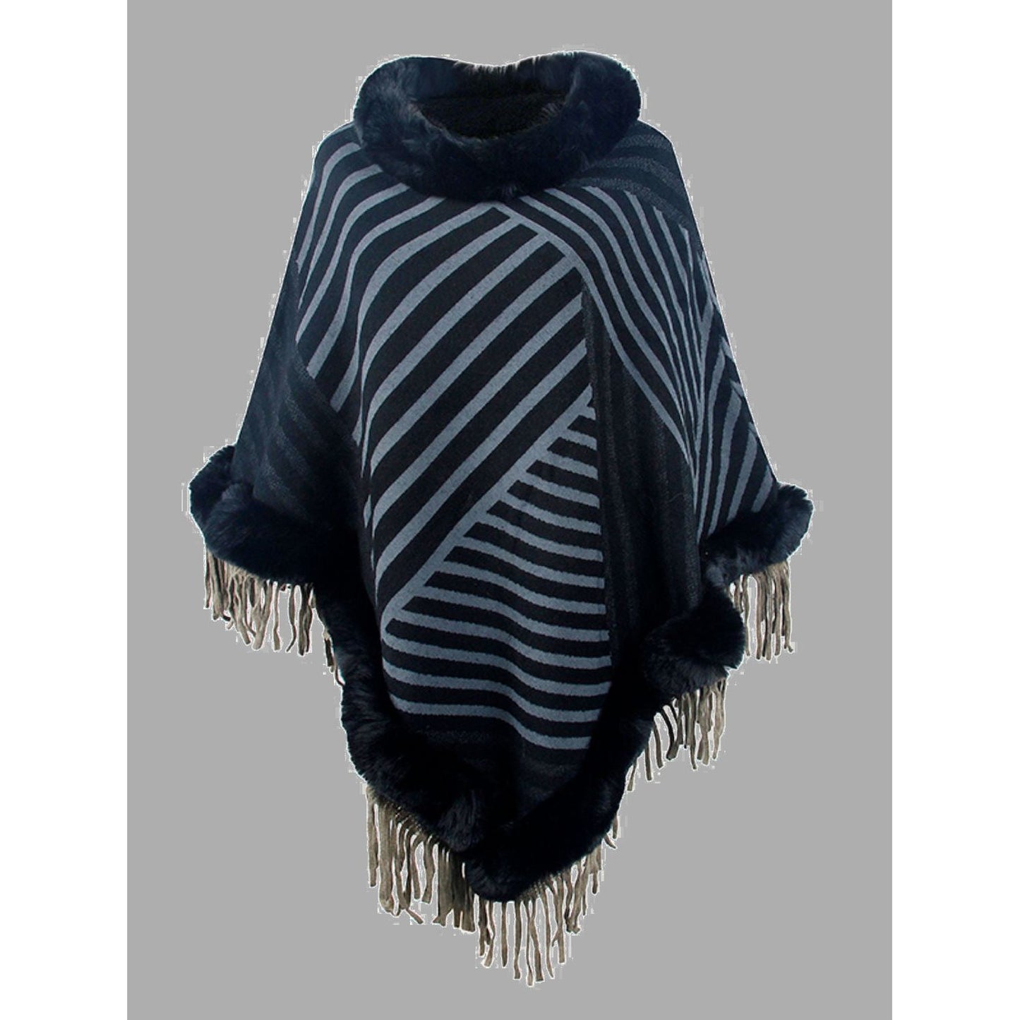 Striped Fringe Hem Poncho