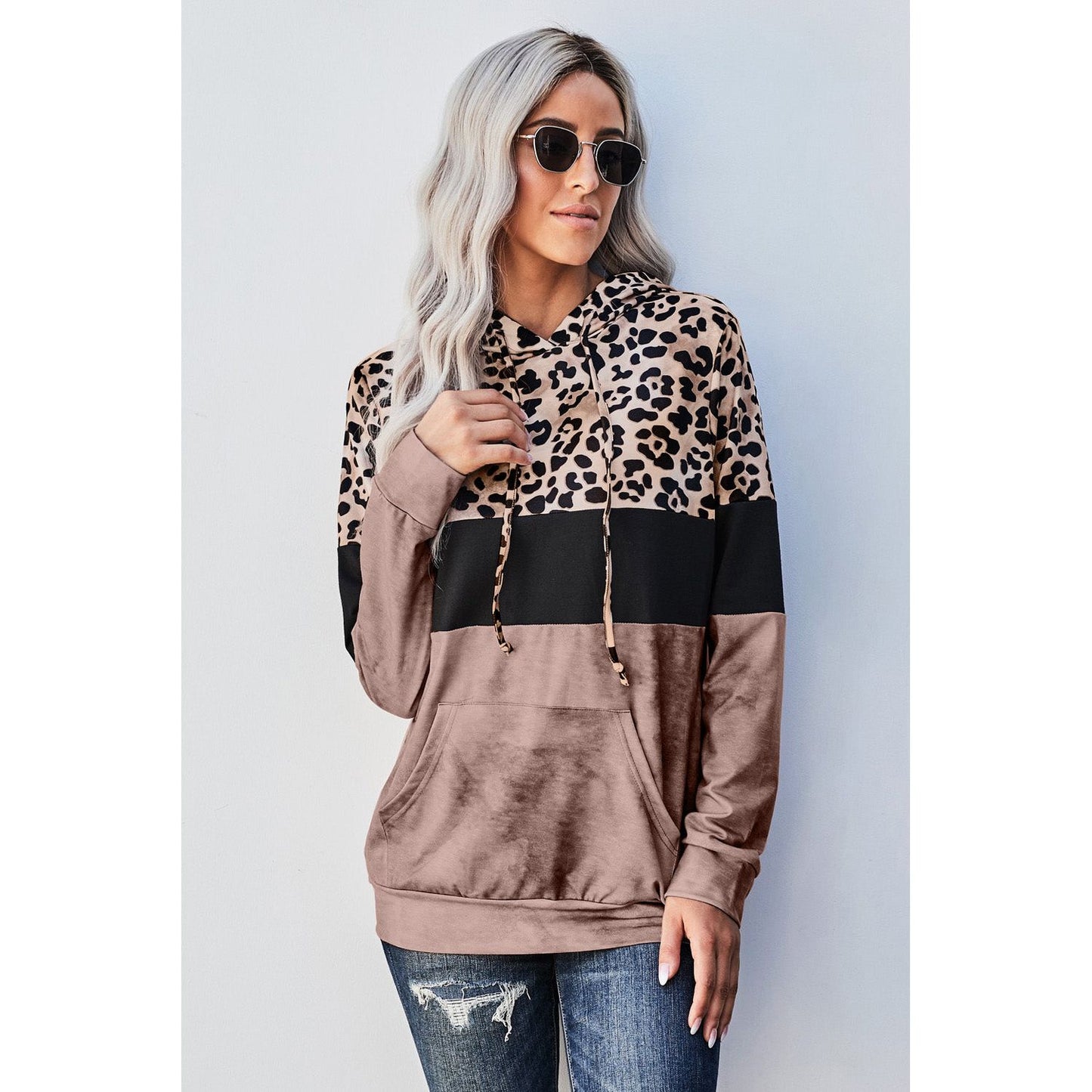 Leopard Color Block Hoodie