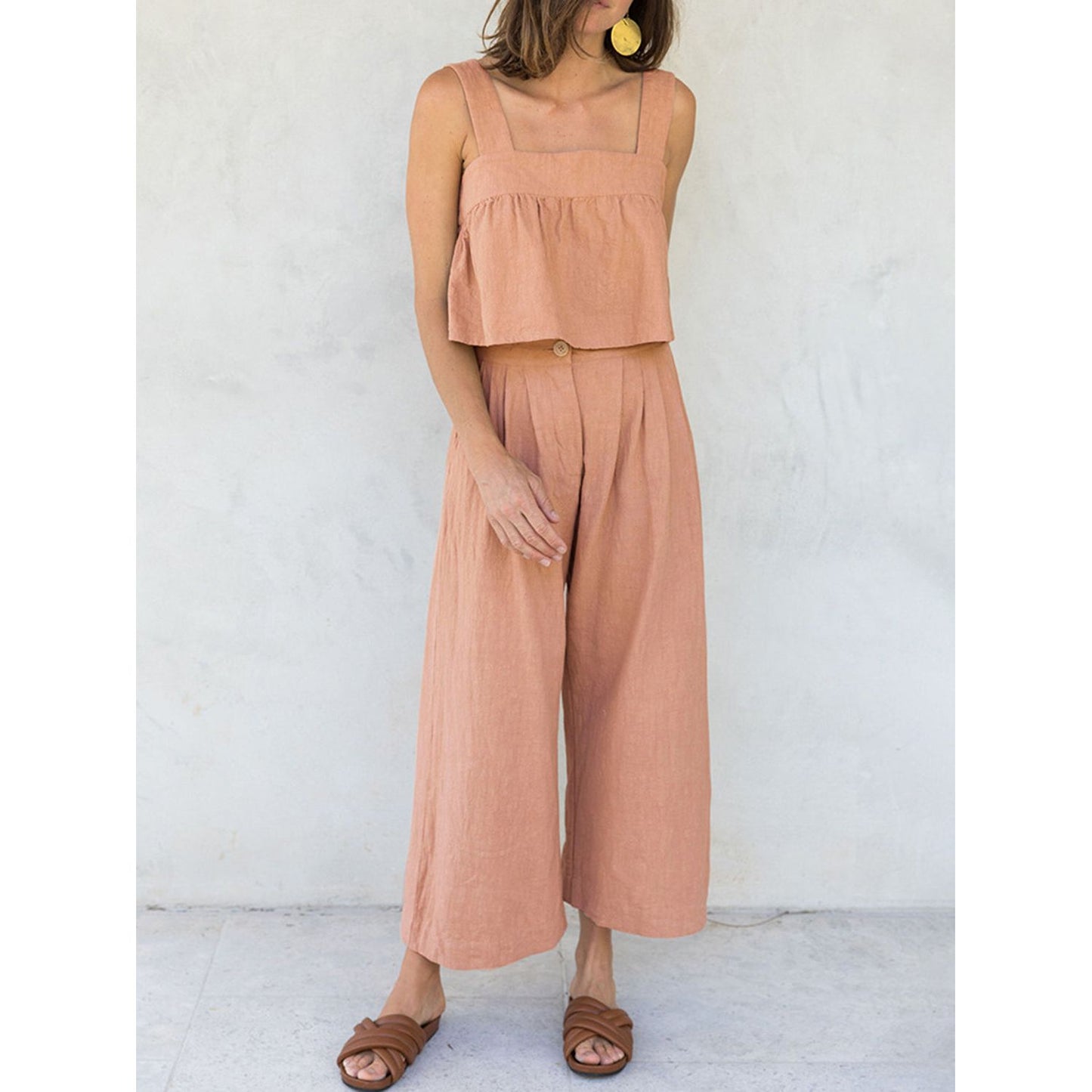 Square Neck Wide Strap Top and Pants Set