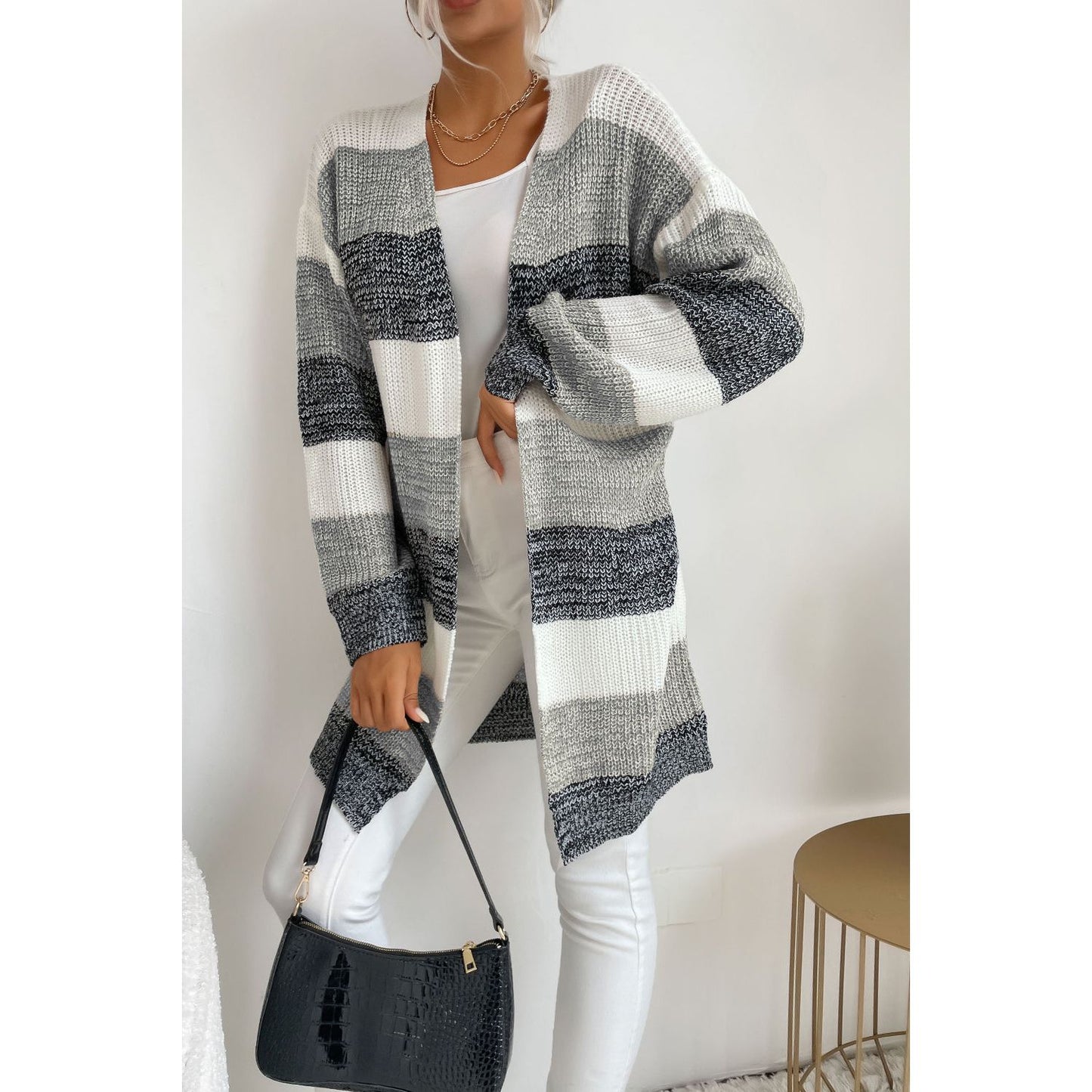 Perfee Striped Long Sleeve Duster Cardigan