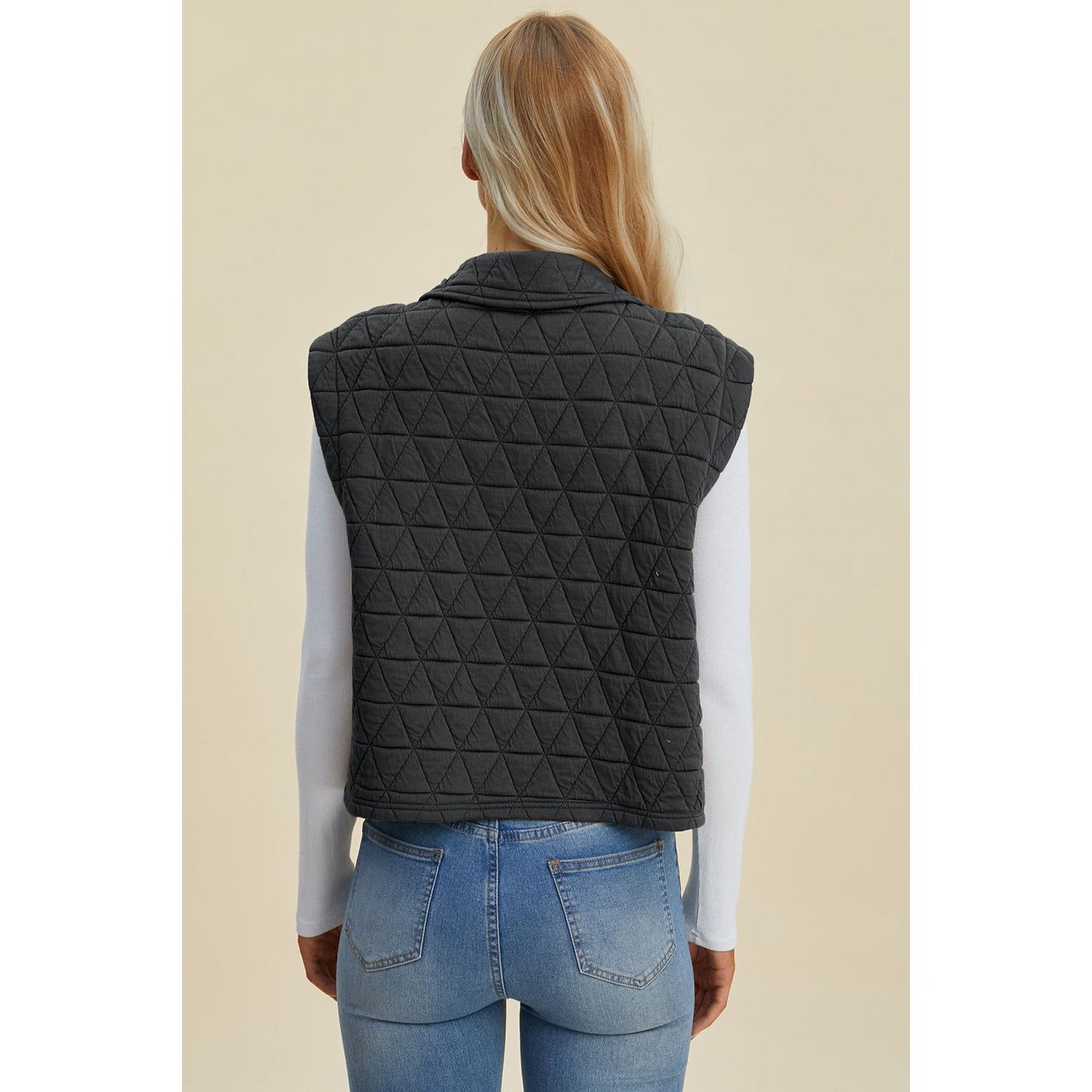 Double Take Full Size Pocketed Texture Snap Down Vest Coat