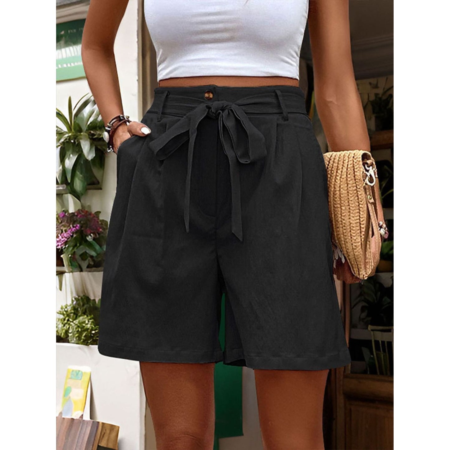 Perfee Tied High Waist Shorts with Pockets