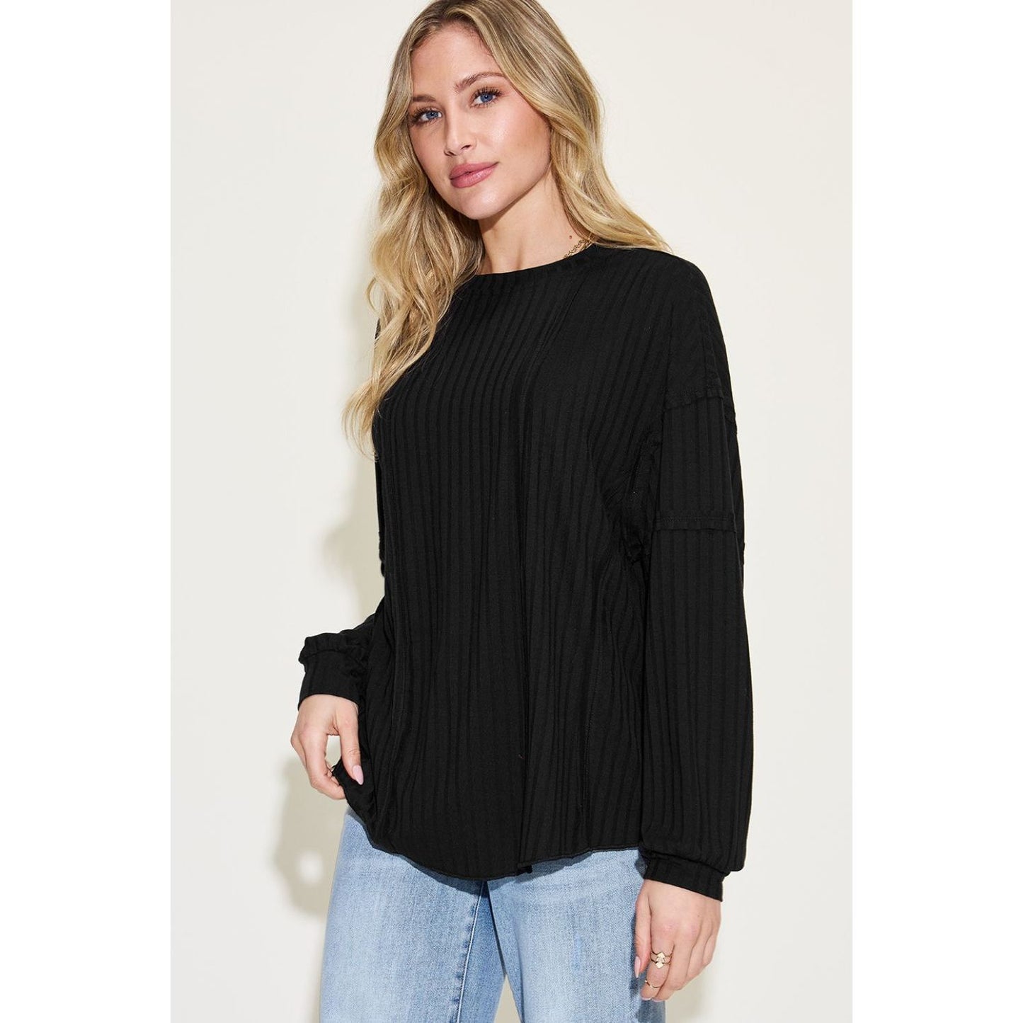 Basic Bae Full Size Ribbed Round Neck Long Sleeve T-Shirt