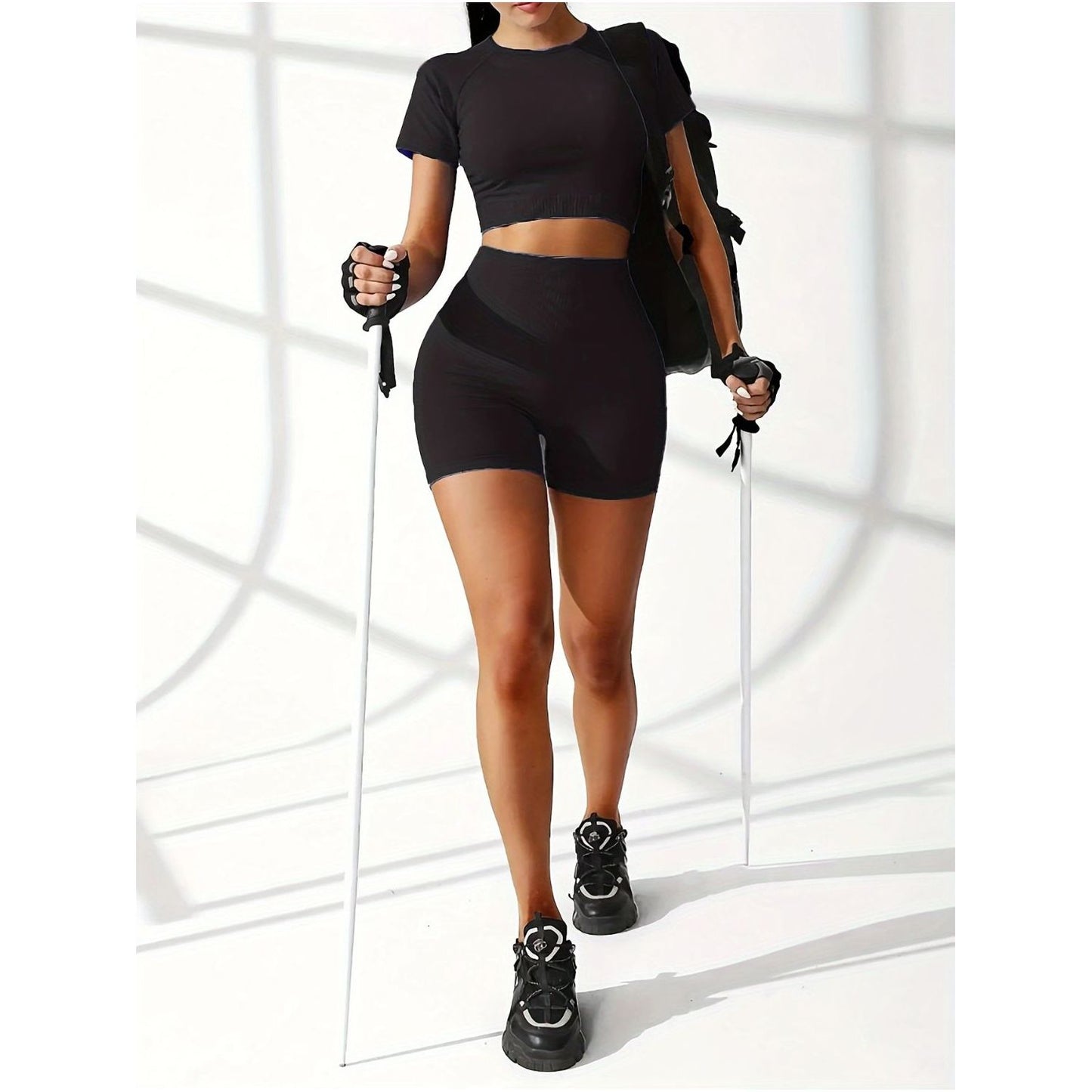 Round Neck Short Sleeve Top and Shorts Active Set