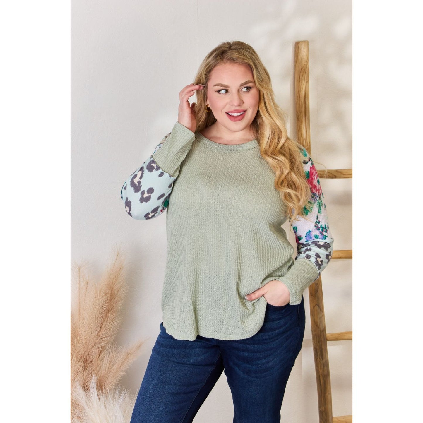 Hailey & Co Full Size Printed Round Neck Blouse