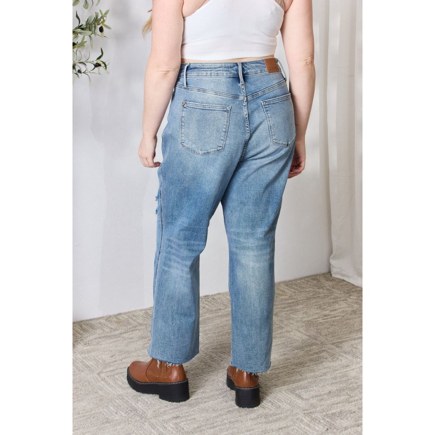 Judy Blue Full Size Distressed Raw Hem Straight Jeans