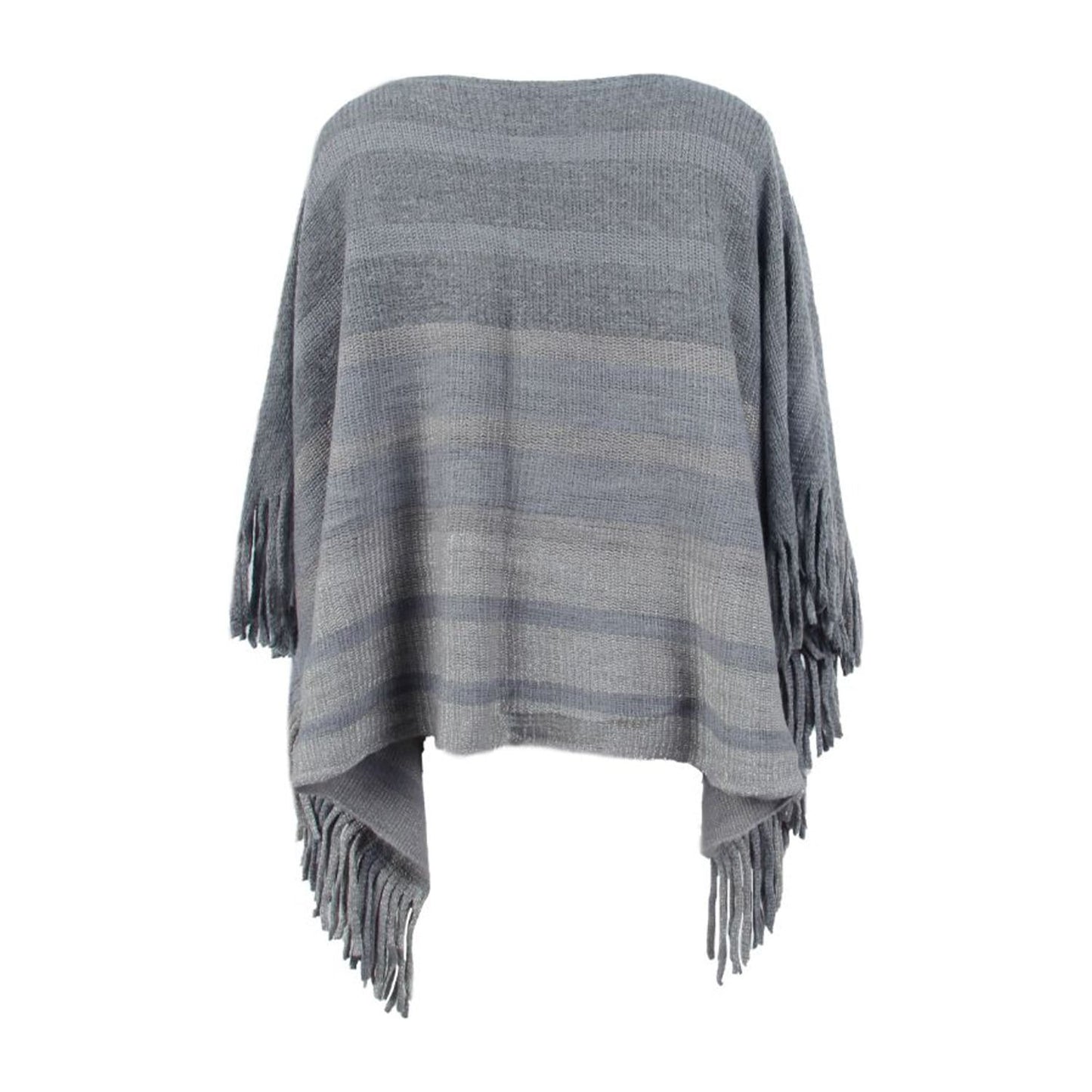 Striped Boat Neck Poncho with Fringes