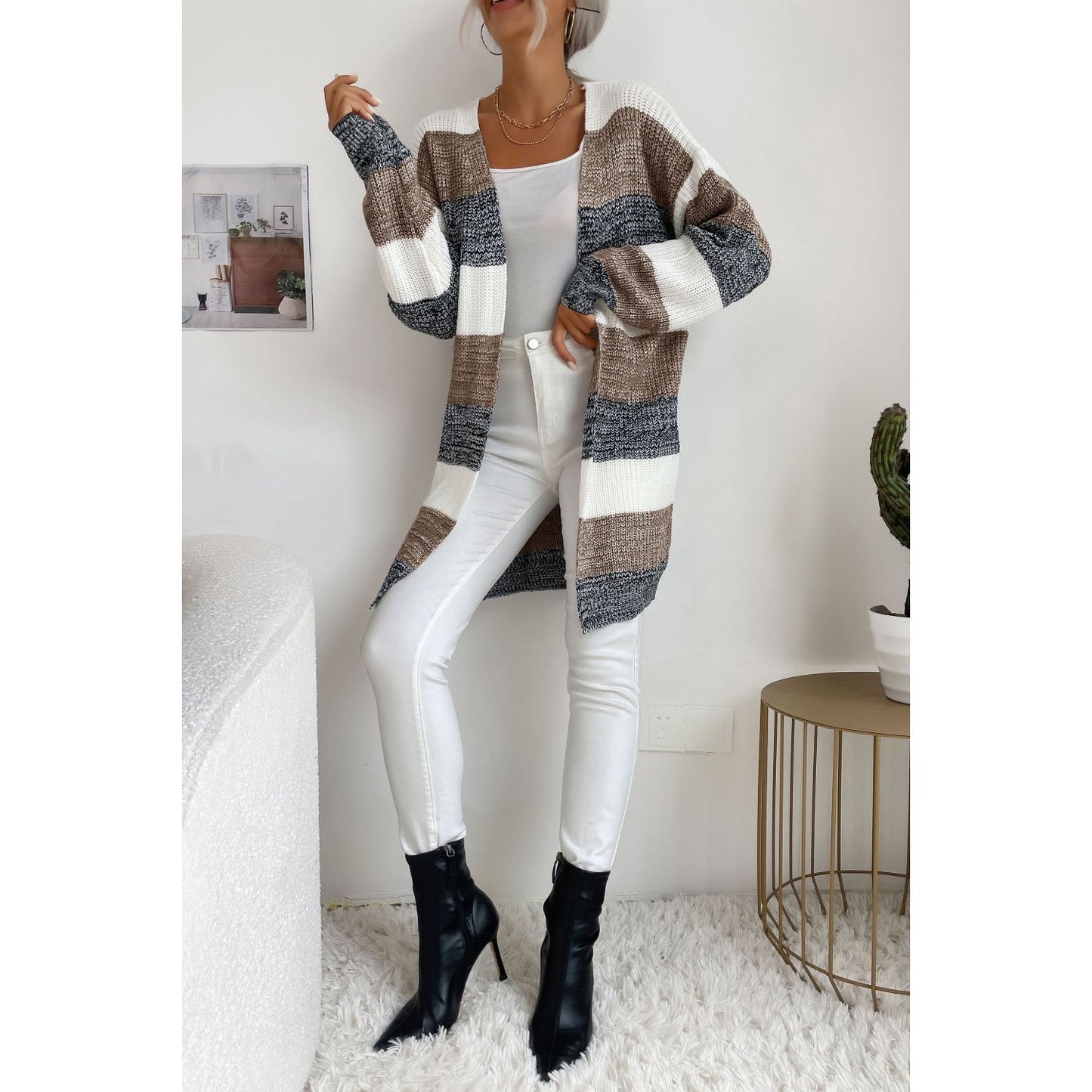 Perfee Striped Long Sleeve Duster Cardigan