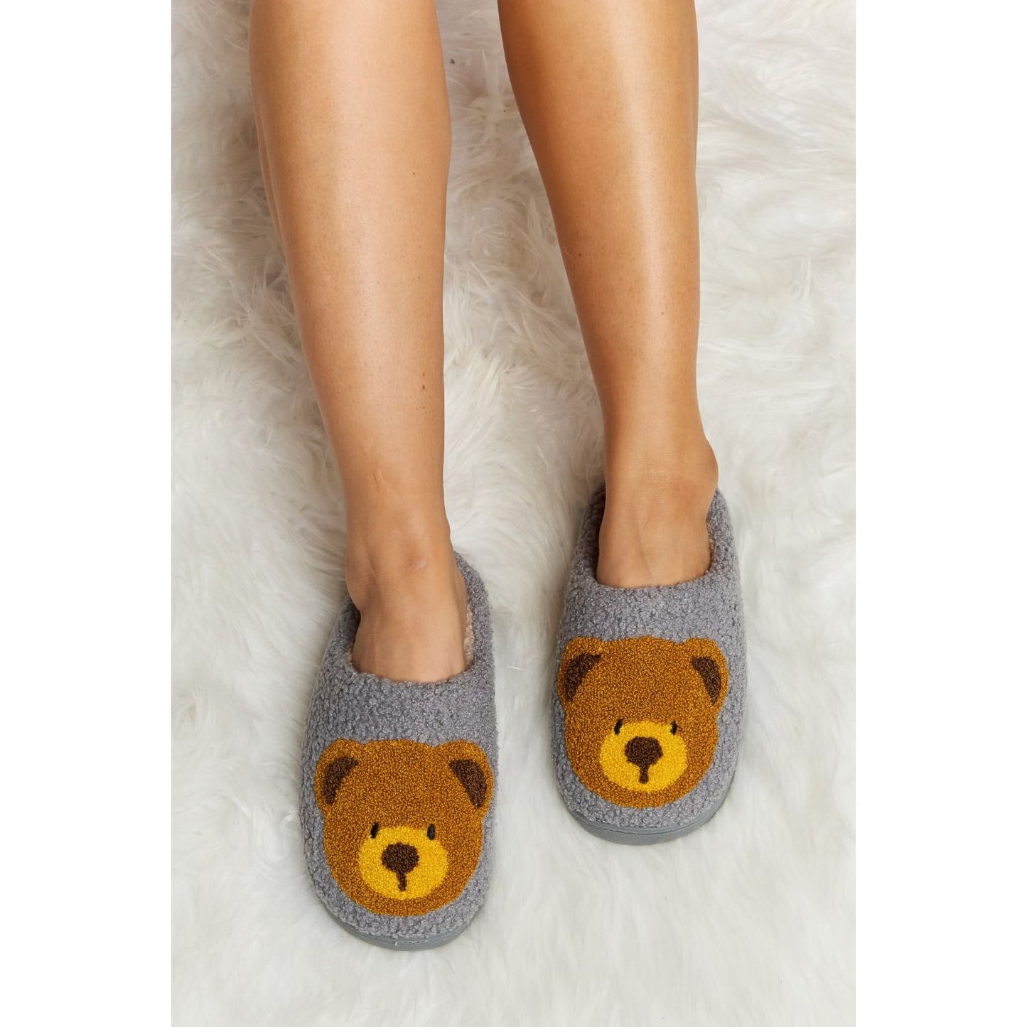 Melody Teddy Bear Print Plush Slide Slippers