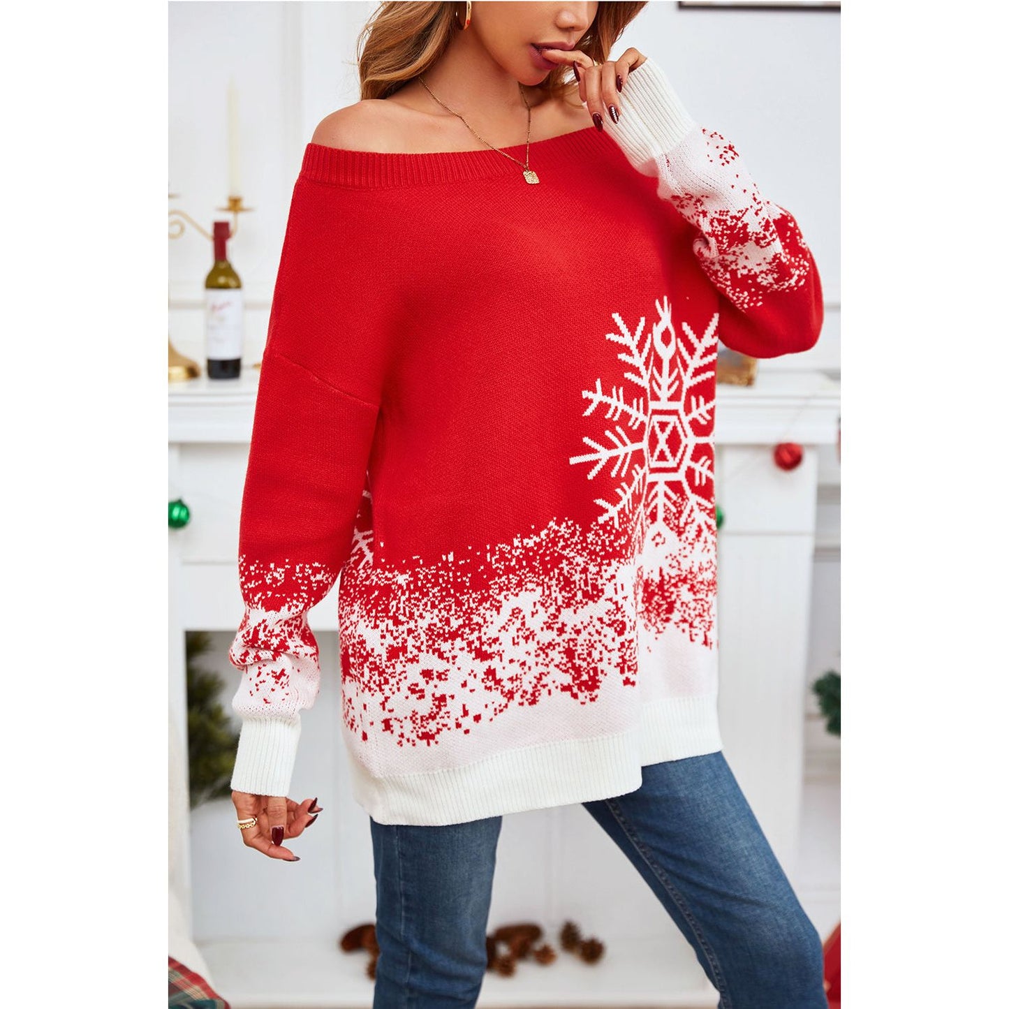 Off-Shoulder Long Sleeve Sweater