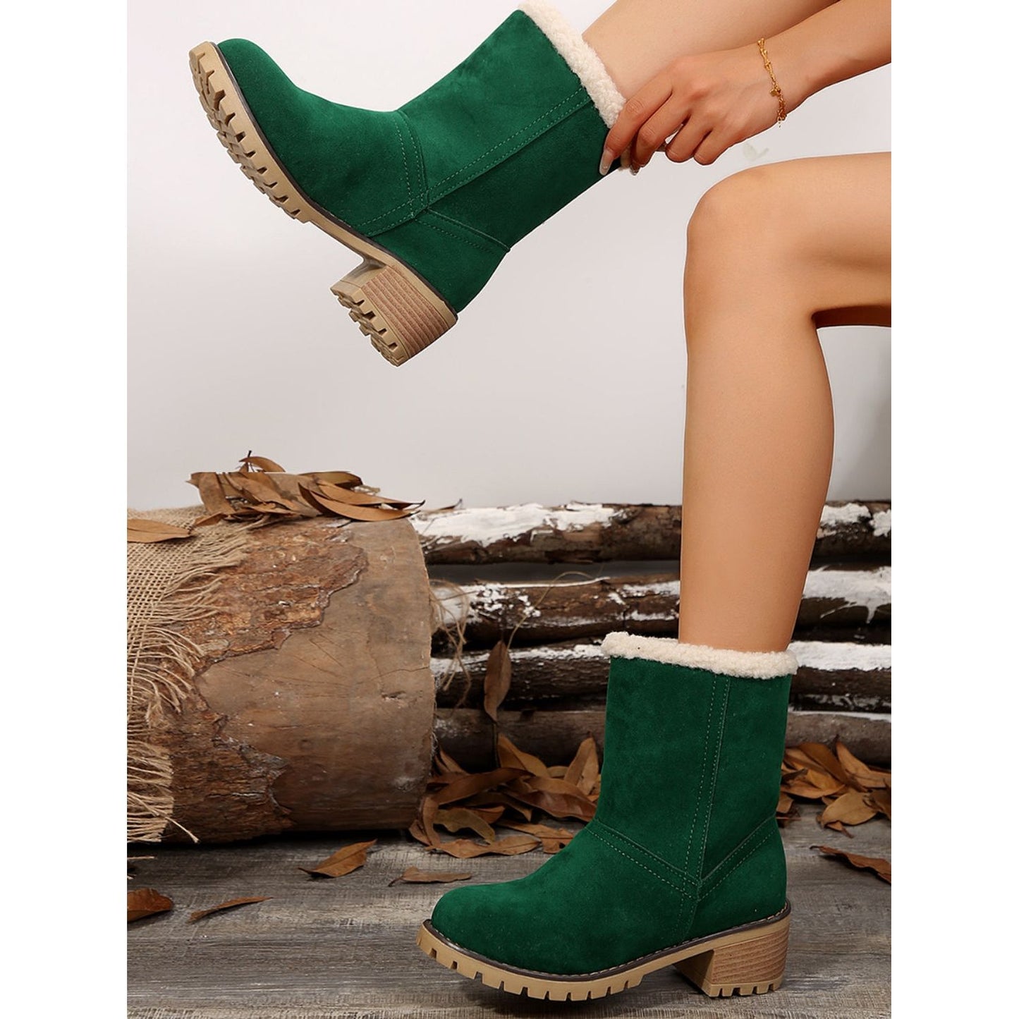 Thermal Fuzzy Block Heel Boots