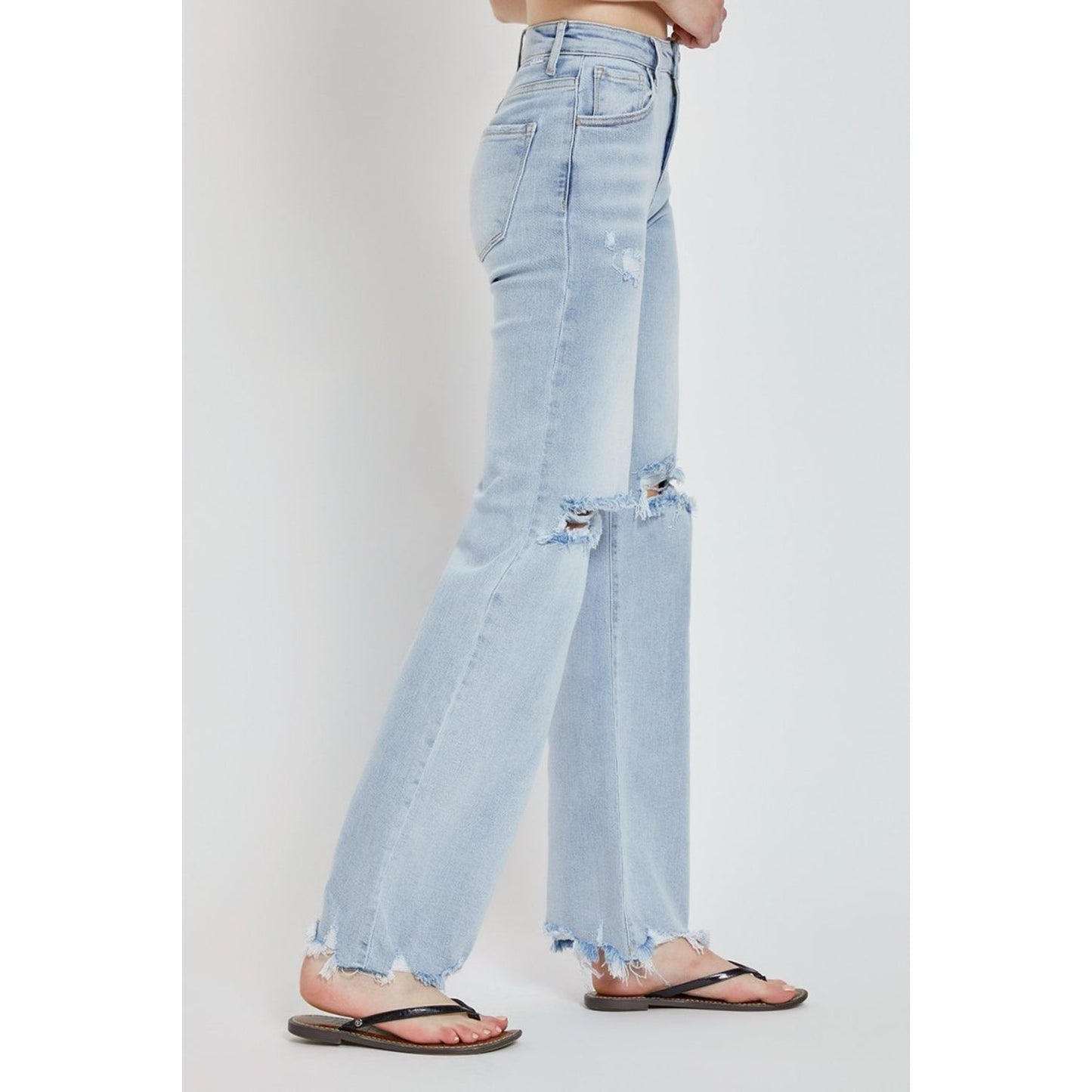 RISEN Full Size High Rise Distressed Wide Leg Jeans