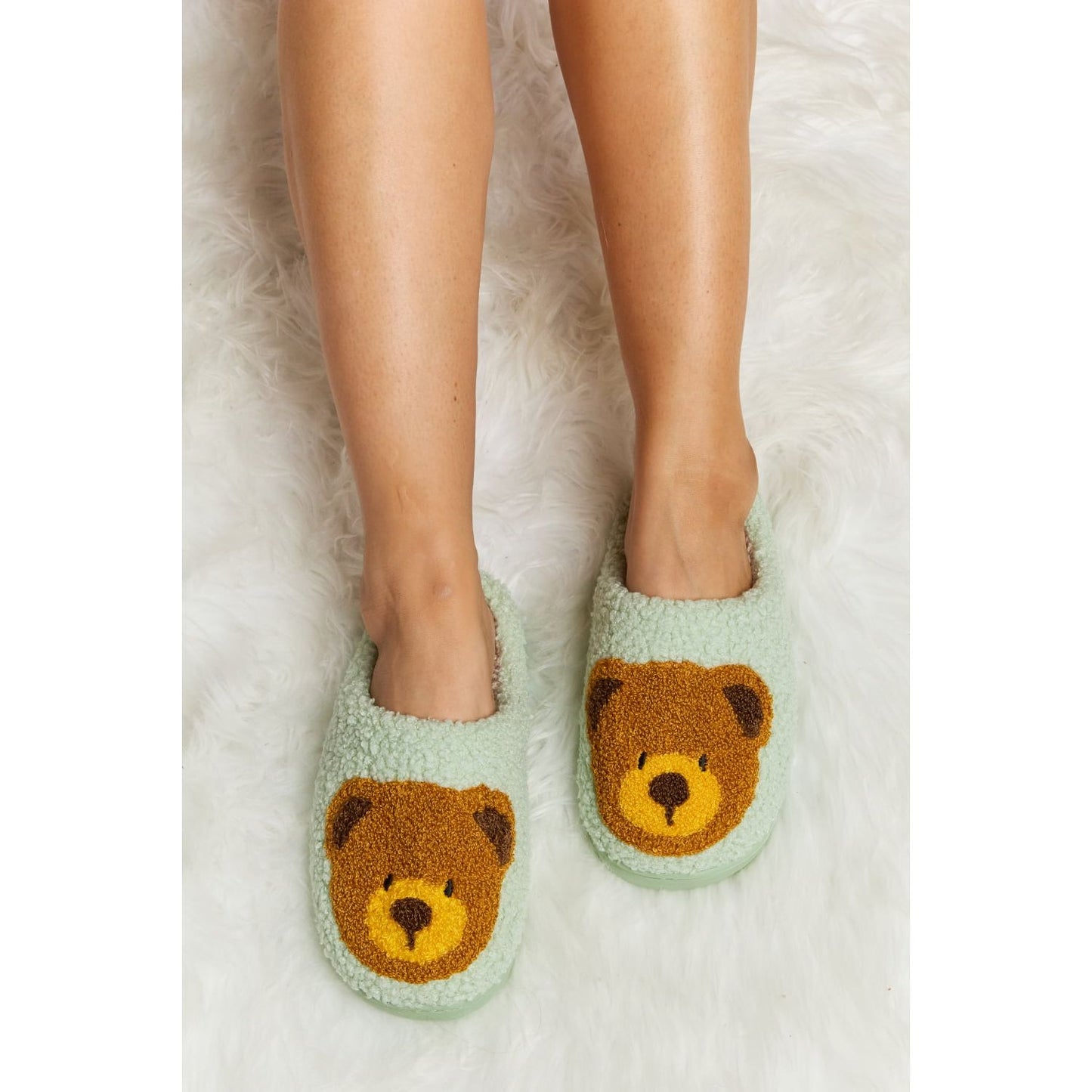 Melody Teddy Bear Print Plush Slide Slippers