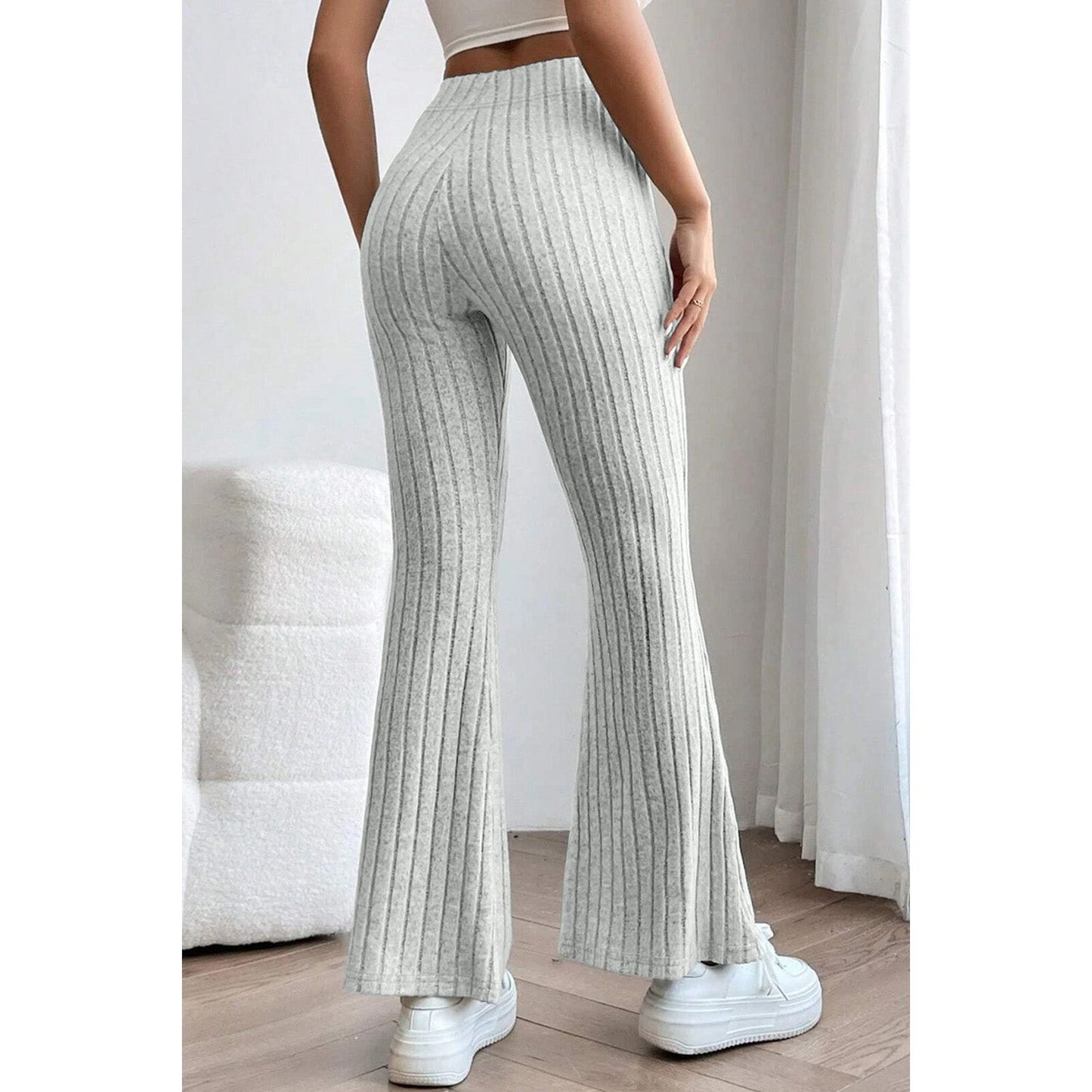 Basic Bae Full Size Ribbed High Waist Flare Pants