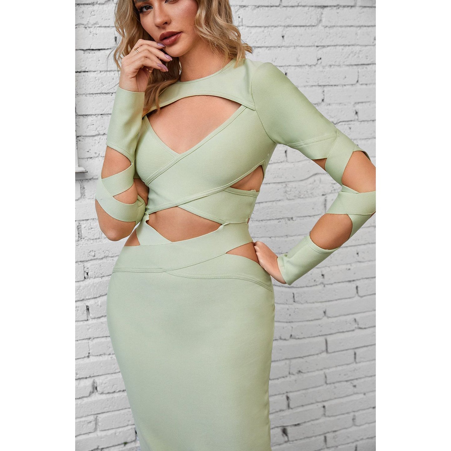 Cutout Round Neck Maxi Wrap Dress