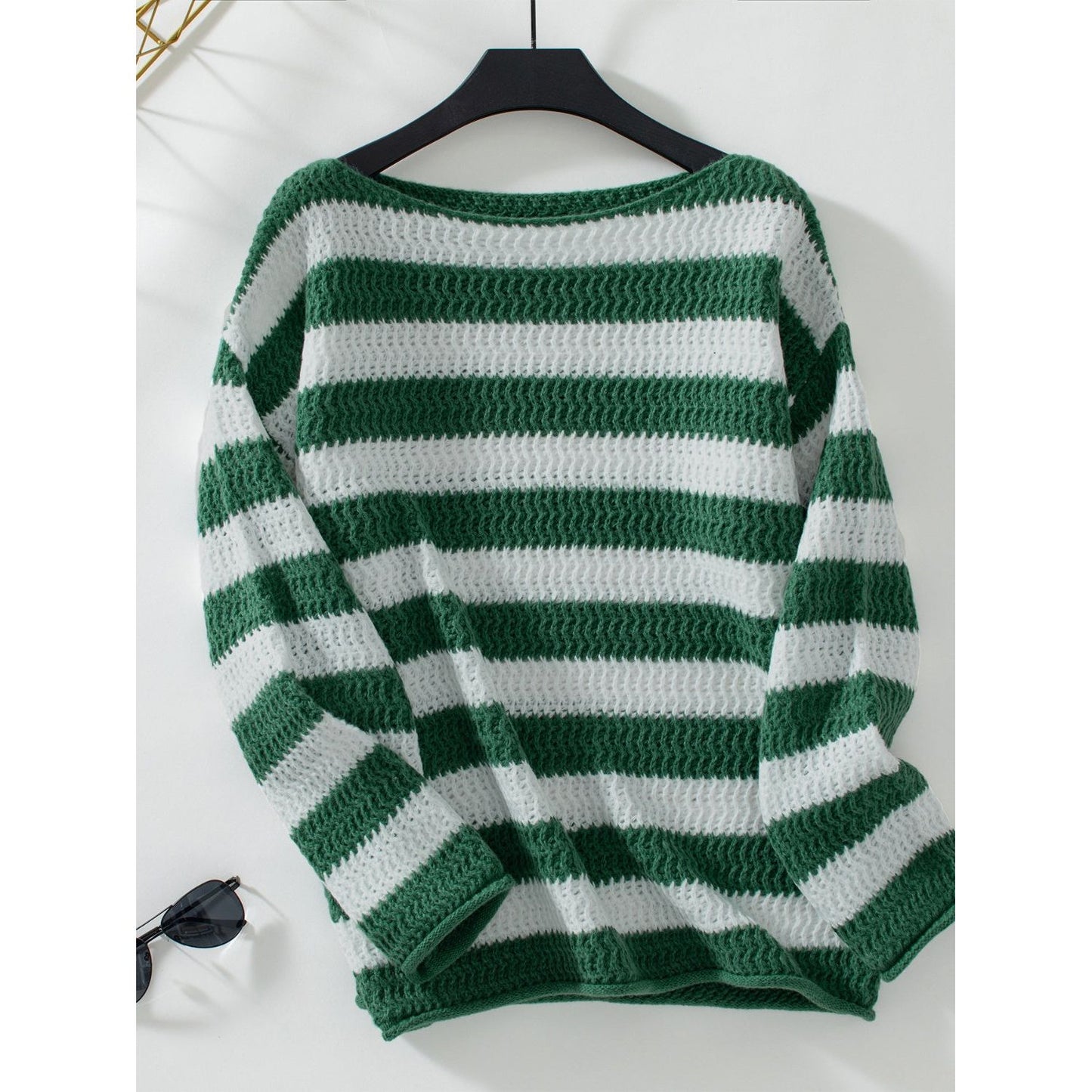 Striped Dropped Shoulder Long Sleeve Sweater