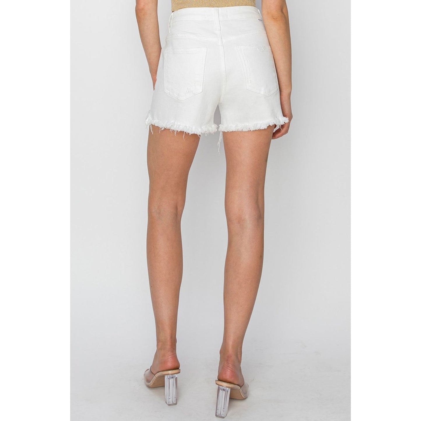 RISEN Button Fly Frayed Hem Denim Shorts